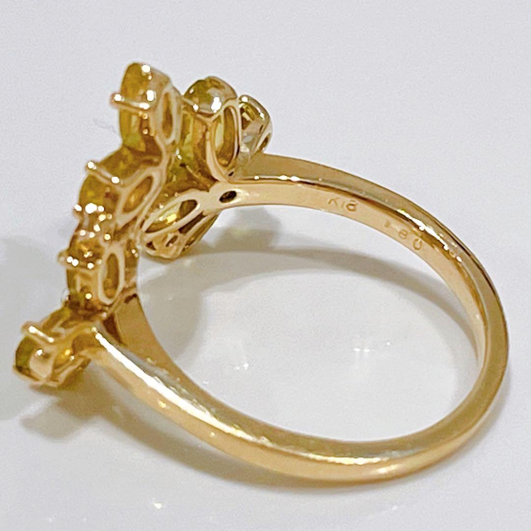 K18 カナリートルマリン　フラワー　デザインリング　12号