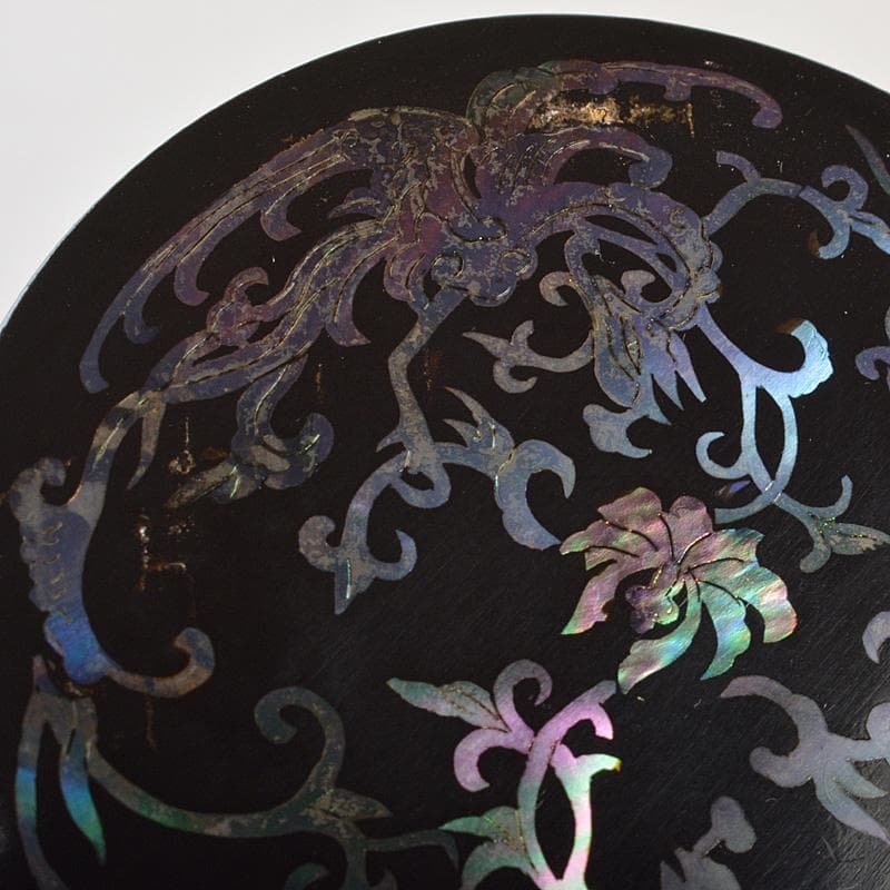 韓国漆器　螺鈿細工　圓式菓子器　小物入　宝石箱　箱付　C　R7470