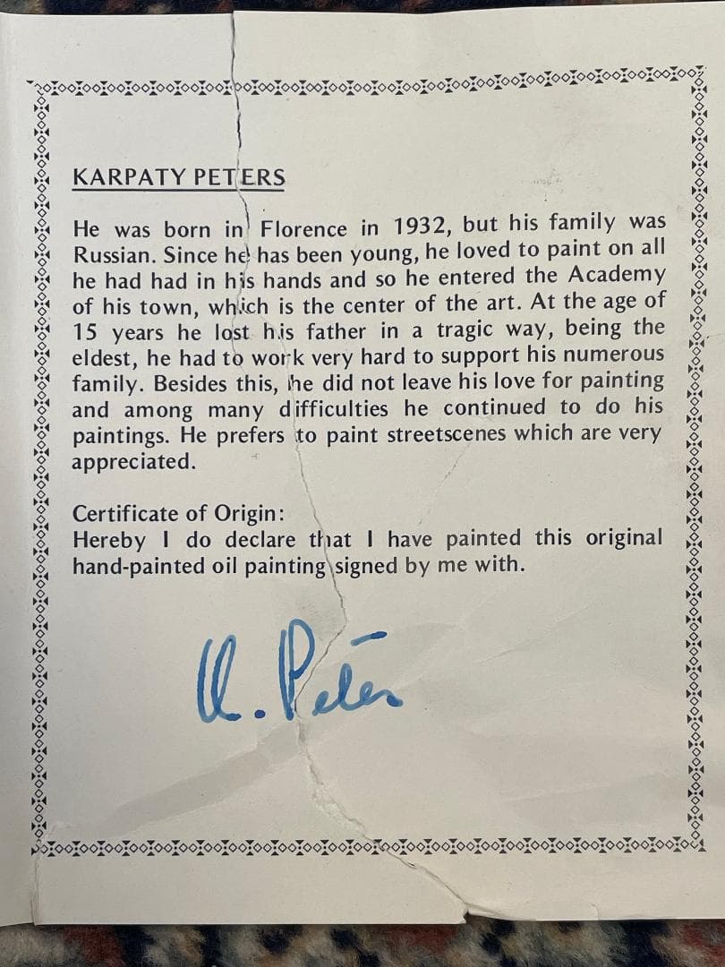 「真作」KARPATY PETERS　風景画　油彩画　額装　サイン有り　F4号
