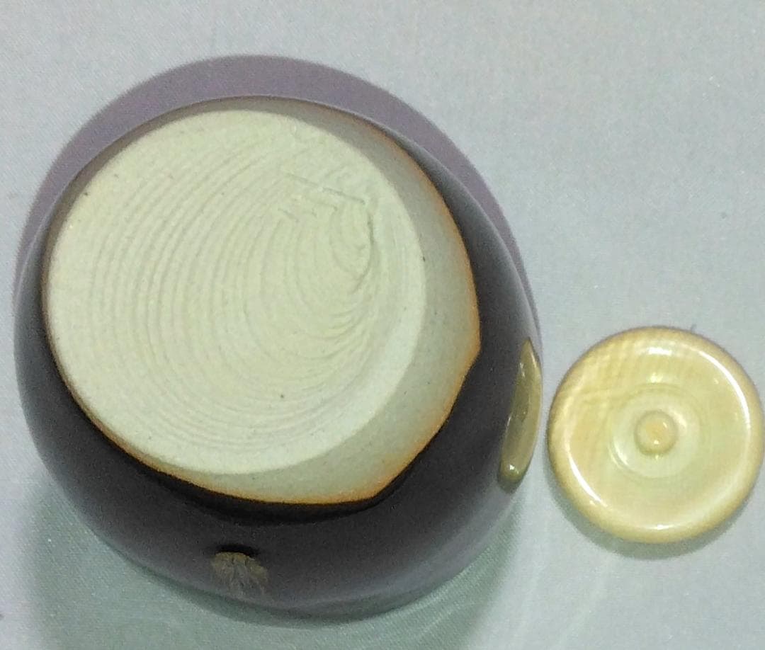 茶道具　京都洛東　桶谷定一作　肩衝茶入　段七宝紋仕覆付き　美品！！