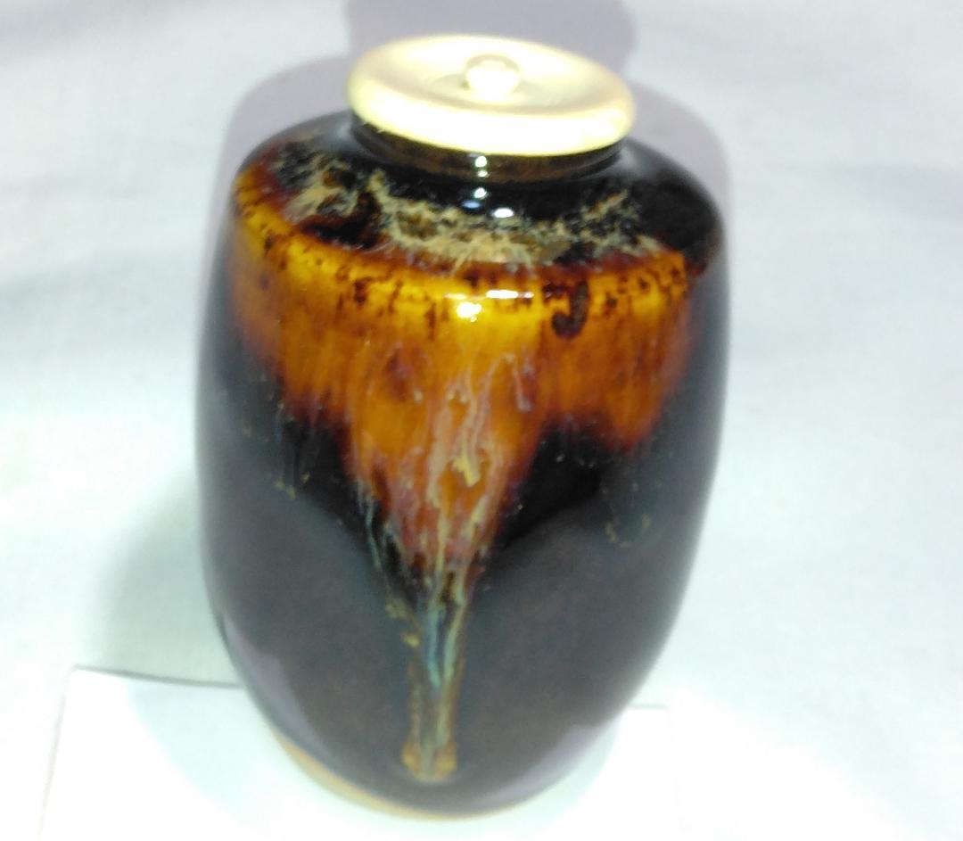 茶道具　京都洛東　桶谷定一作　肩衝茶入　段七宝紋仕覆付き　美品！！