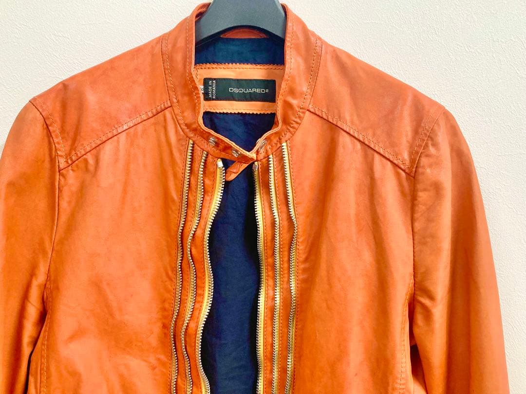 ディースクエアード　ライダースジャケット　オレンジ