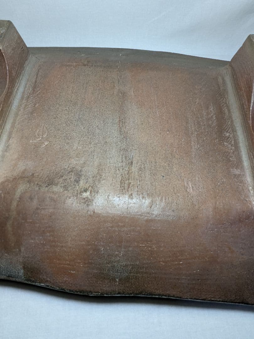 【直しあり】岡山県重要無形文化財 山本出 備前焼 足付縞文様長方皿 花台 陶板