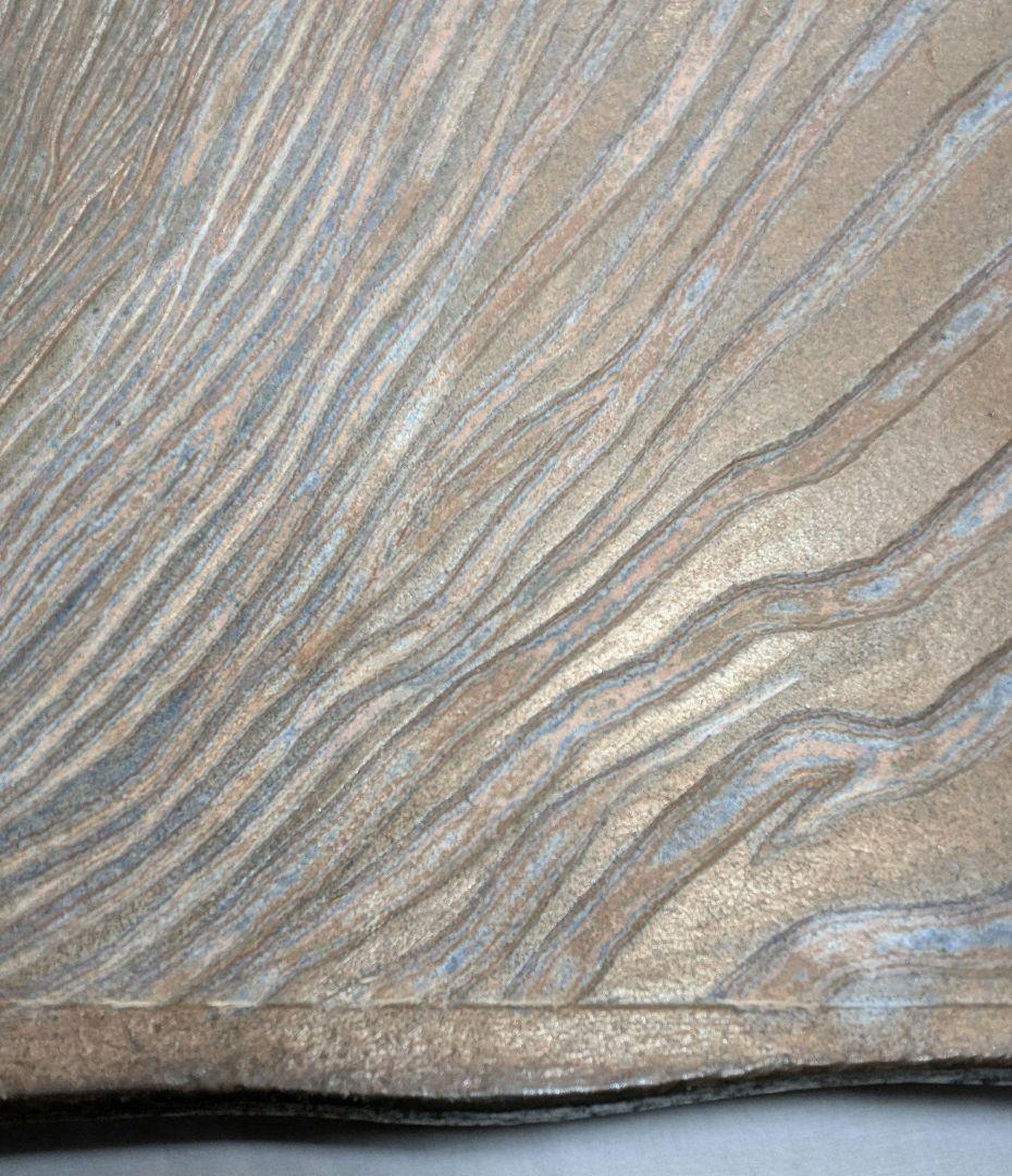 【直しあり】岡山県重要無形文化財 山本出 備前焼 足付縞文様長方皿 花台 陶板