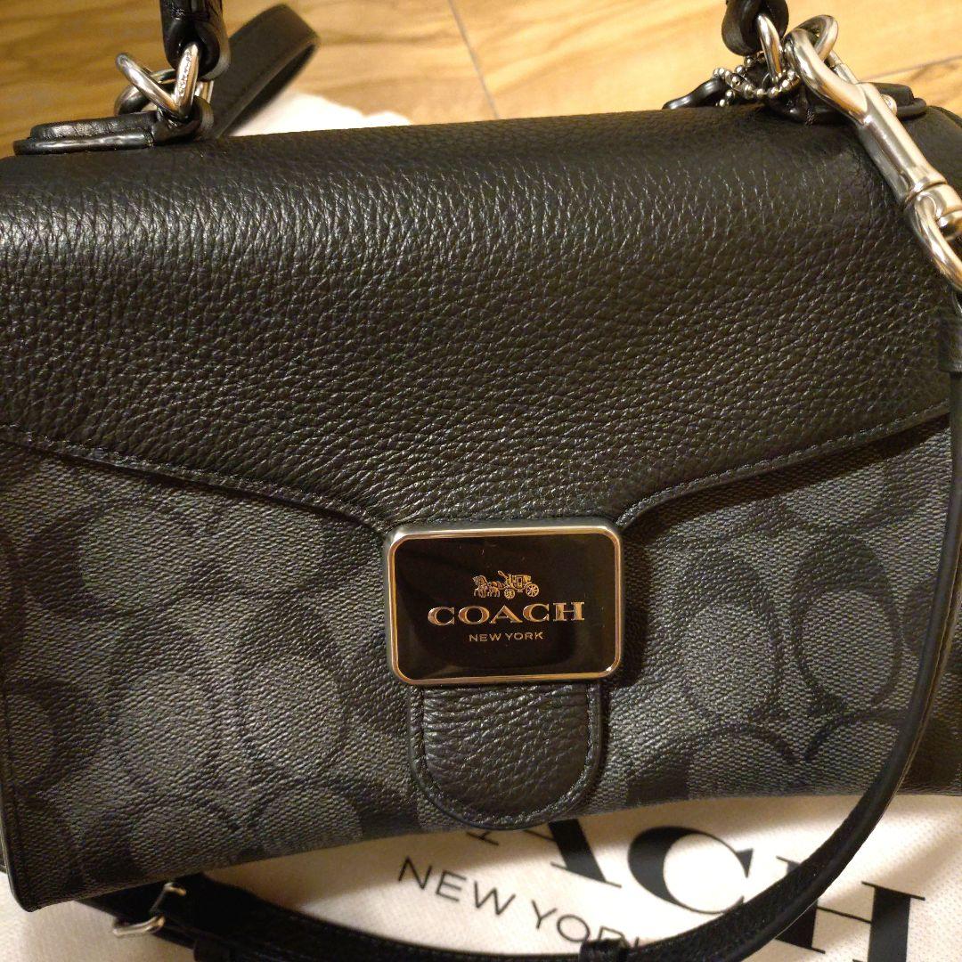 極美品　COACH ブラックレザーハンドバッグ 保存袋付　ショルダー付き2way