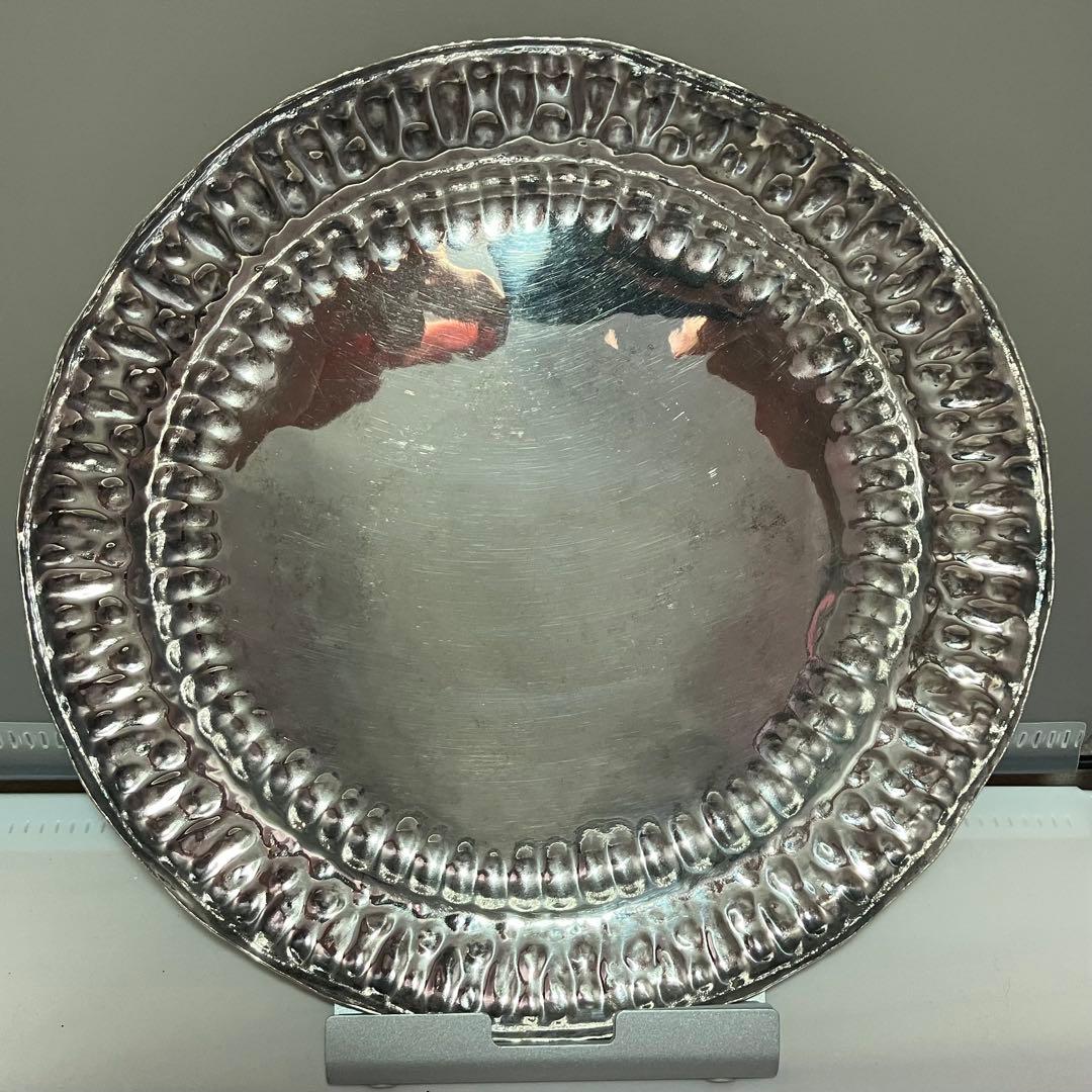 純銀 183g 鎚目 青海盆 在銘 共箱