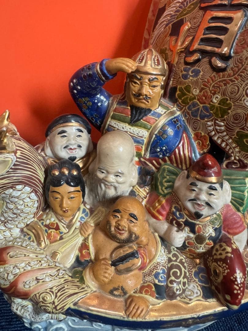 1816 九谷焼　七福神　宝船　縁起物　商売繁盛　置物　時代物