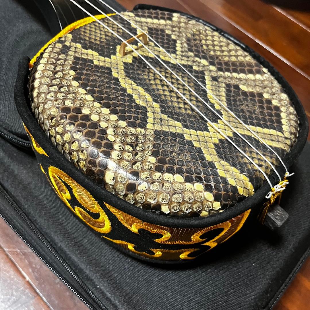 ヘビ皮沖縄三味線 （練習用）ケース付き