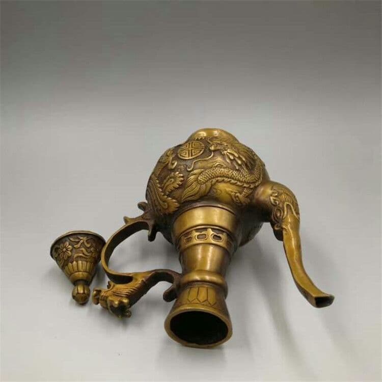 古い銅器工芸品龍鳳吉祥徳利置物  家庭銅器置物