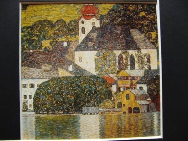 クリムト、ウンターアッハの教会、希少画集画、新品高級額、額装付、状態良好