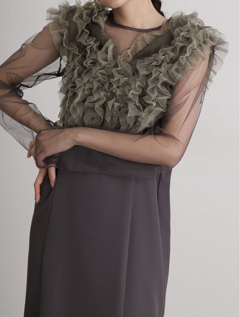 オケージョンドレス　ブラウン　シアー　キャミワンピース　ロング