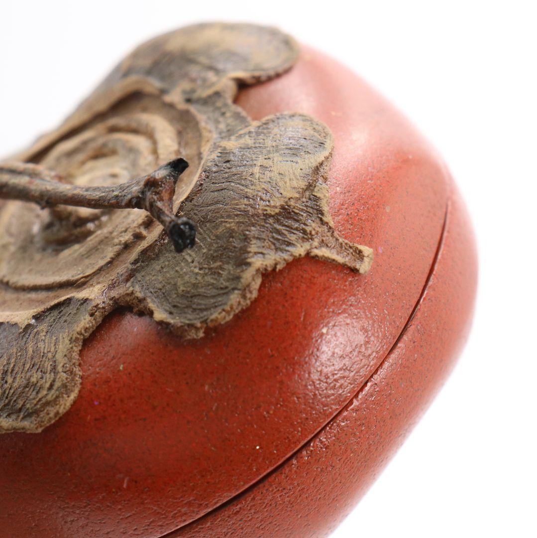 川岸充雅作 輪島塗乾漆 柿香合 茶道具 共箱共布　V701　NT7