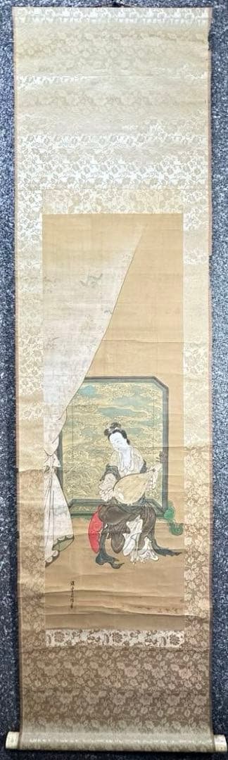 2108様感謝‼️真作　妙なる音色‼️狩野渓雲来信「琵琶仙女」掛け軸　美人画落款署名