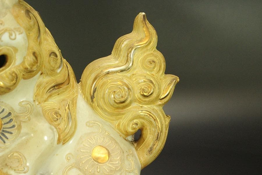 九谷 金彩 獅子 置物 時代物(A688)