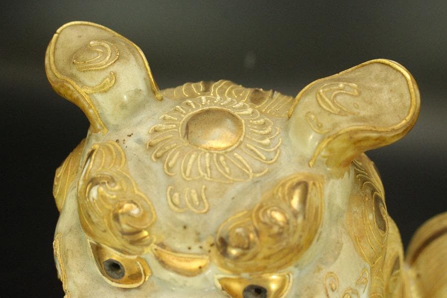九谷 金彩 獅子 置物 時代物(A688)