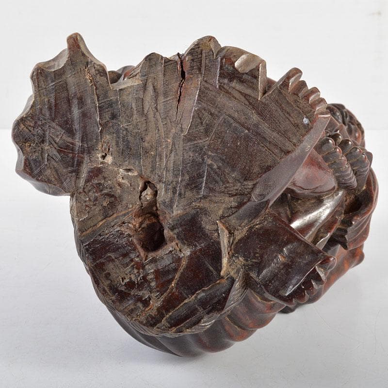 中国　唐木黄楊木 彫刻　達磨像　人物像　置物　台付　H　R4819