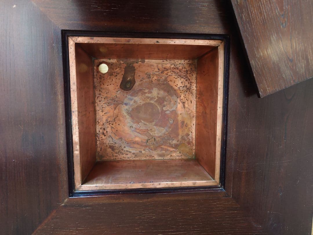 九州民芸家具　火鉢炉付卓子回転台付　ダイニングテーブル　銅製火床　囲炉裏テーブル