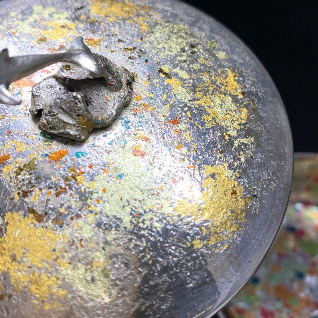 純銀刻印　宮田亮平　南鐐金彩イルカ小箱　共箱　293g/口径8.5㎝