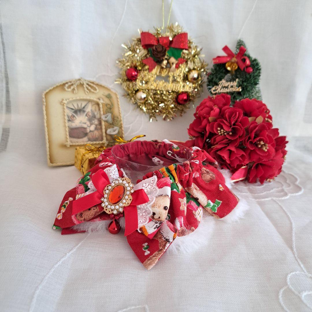 クリスマス幅広ファーシュシュ(赤くまさん)わんちゃん猫ちゃん用