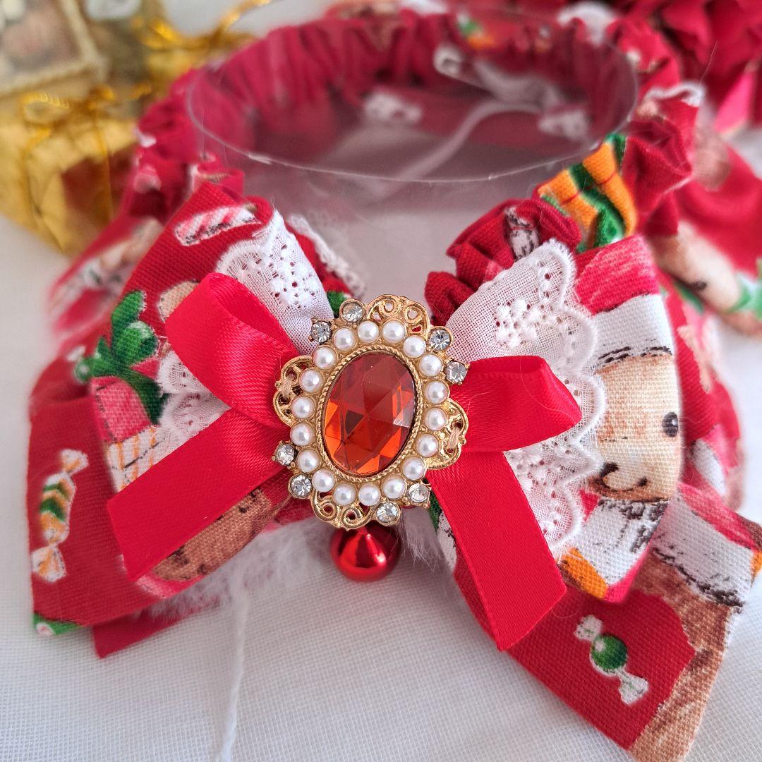 クリスマス幅広ファーシュシュ(赤くまさん)わんちゃん猫ちゃん用