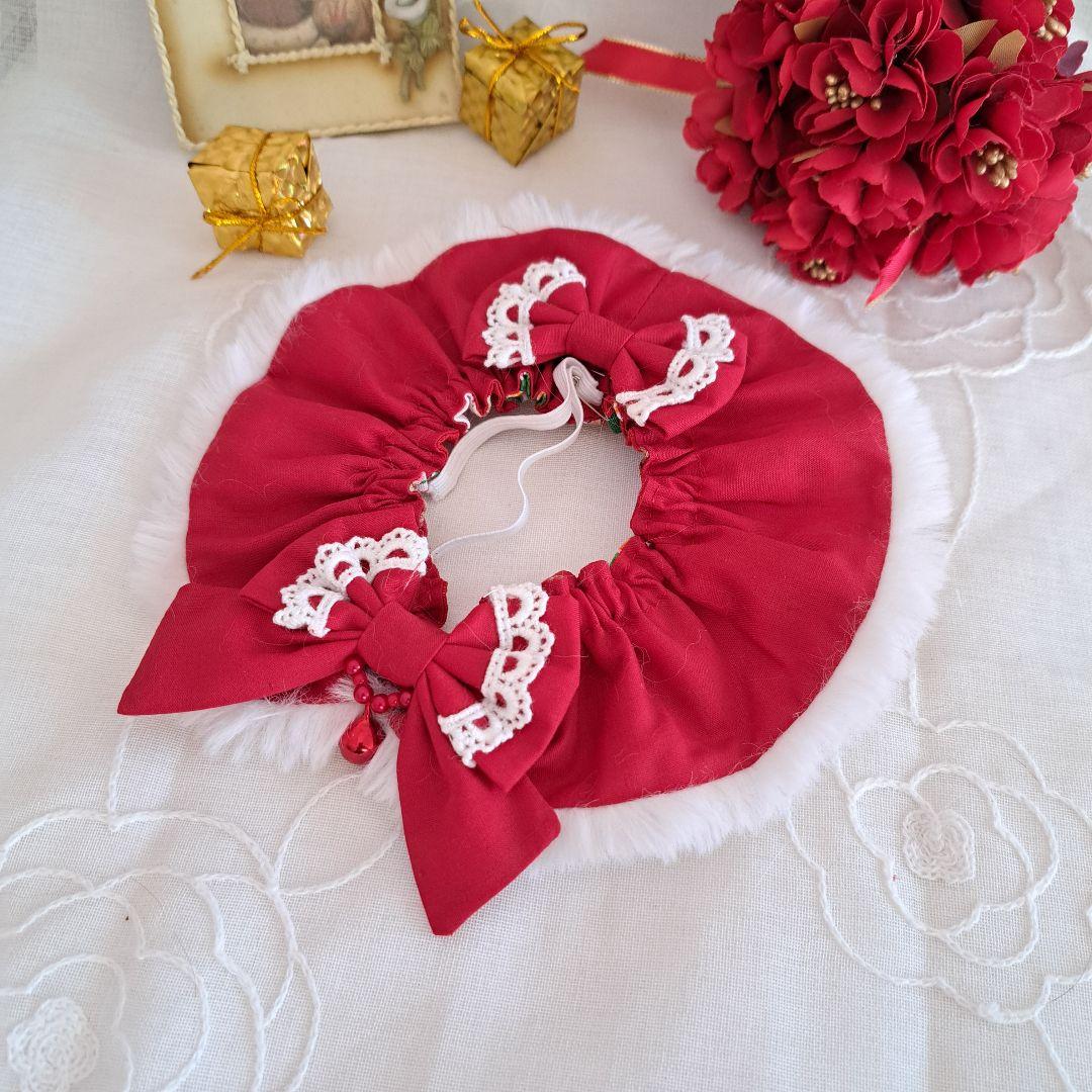 クリスマス幅広ファーシュシュ(赤くまさん)わんちゃん猫ちゃん用