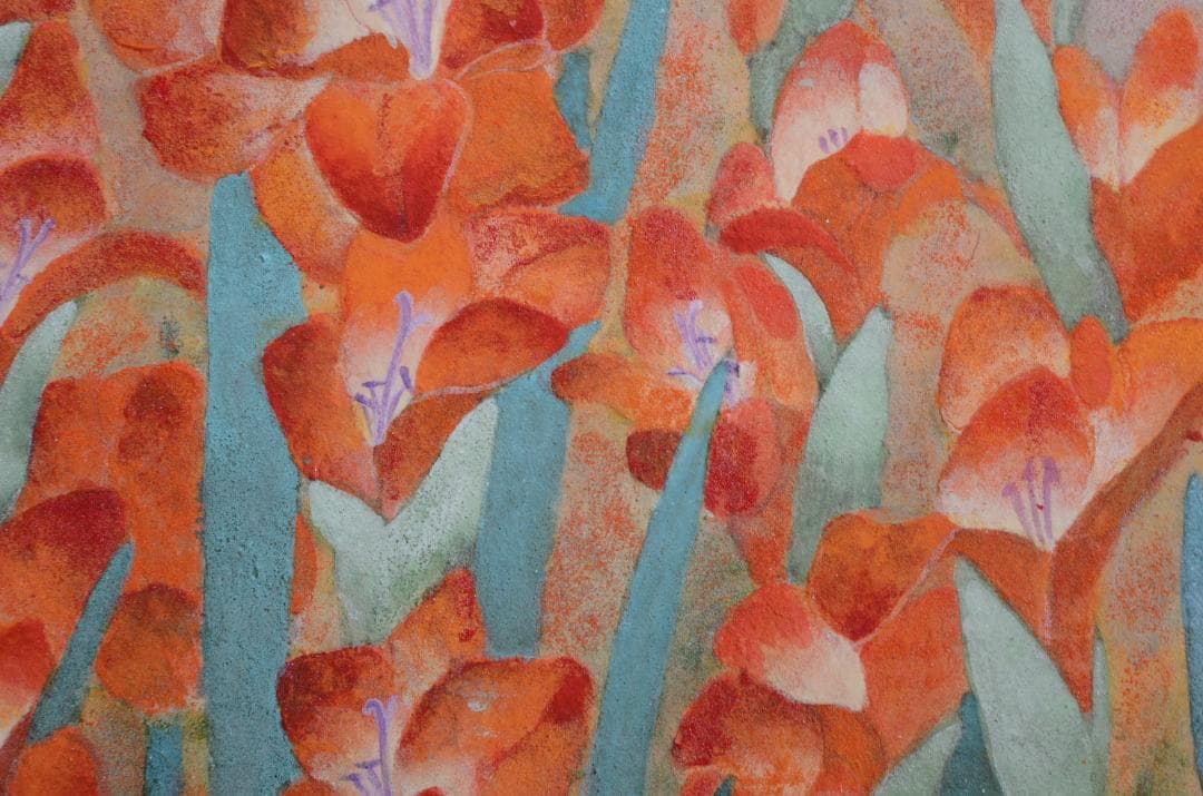 【「グラジオラス」 岩絵の具 額入り】東山魁夷の流派