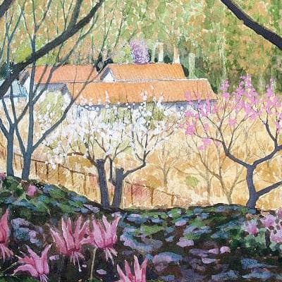 絵画「森はカタクリの花盛り」　水彩画