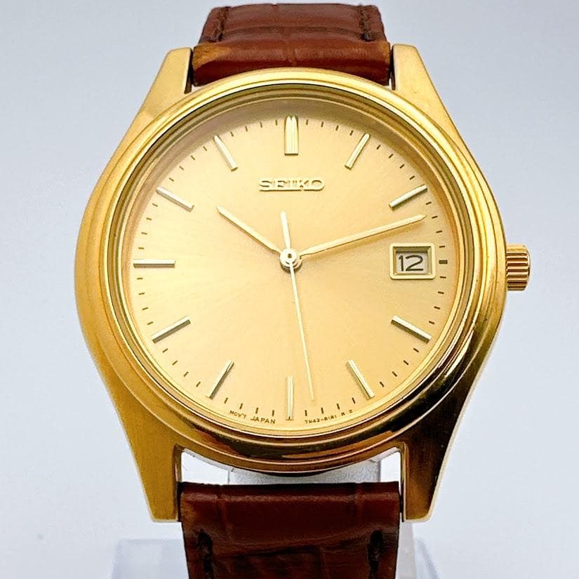セイコー クォーツ デイト ヴィンテージ ゴールド メンズ腕時計 動作良好