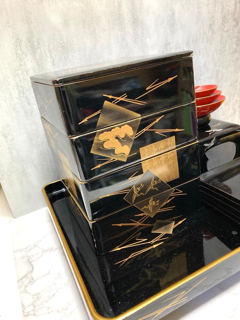 【貴重】重箱 四段重 お屠蘇 御膳セット 塗り 漆器