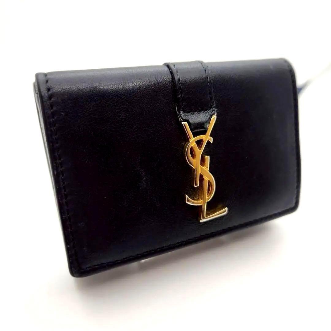 極美品 サンローラン 三つ折財布 オリガミ タイニウォレット レザー ブラッ ク