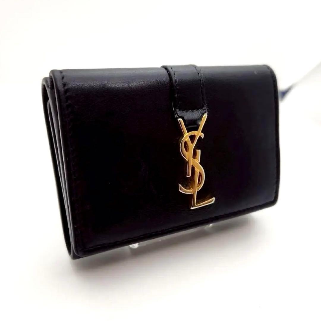 極美品 サンローラン 三つ折財布 オリガミ タイニウォレット レザー ブラッ ク
