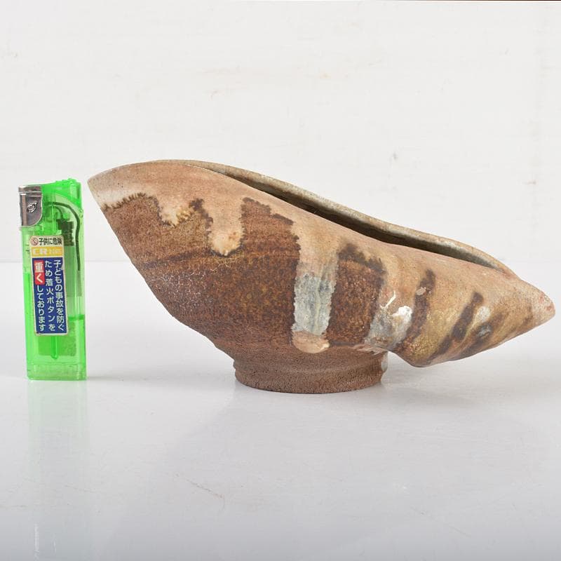 唐津焼　古唐津　釉垂れ　手びねり　変形碗　時代箱付　C　R6652