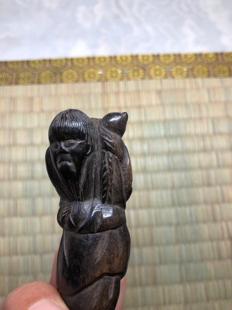 明治時代根付、仙人沉香 木彫