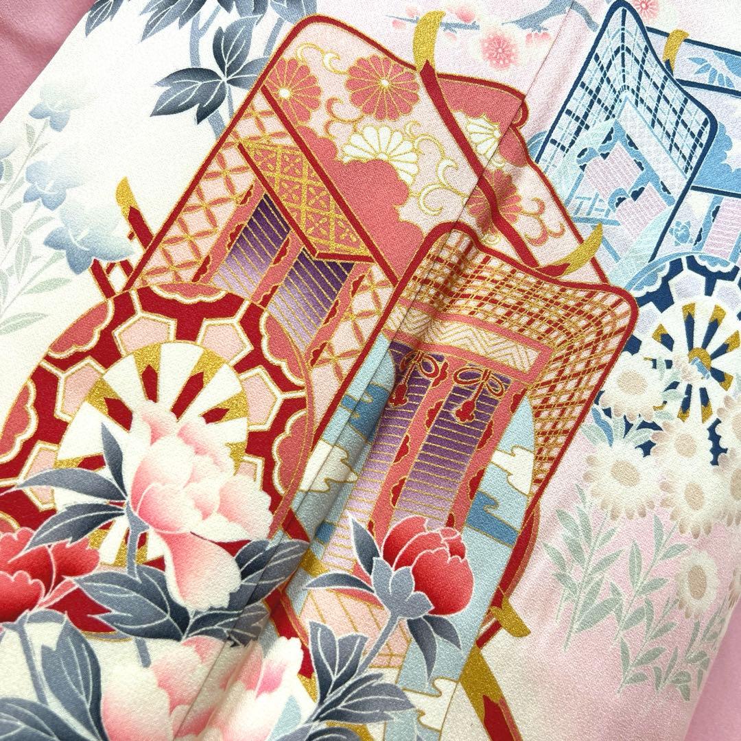 392 振袖フルセット 正絹 薄桃 薄紫 白 ピンク ラベンダー 金彩 暈し染め