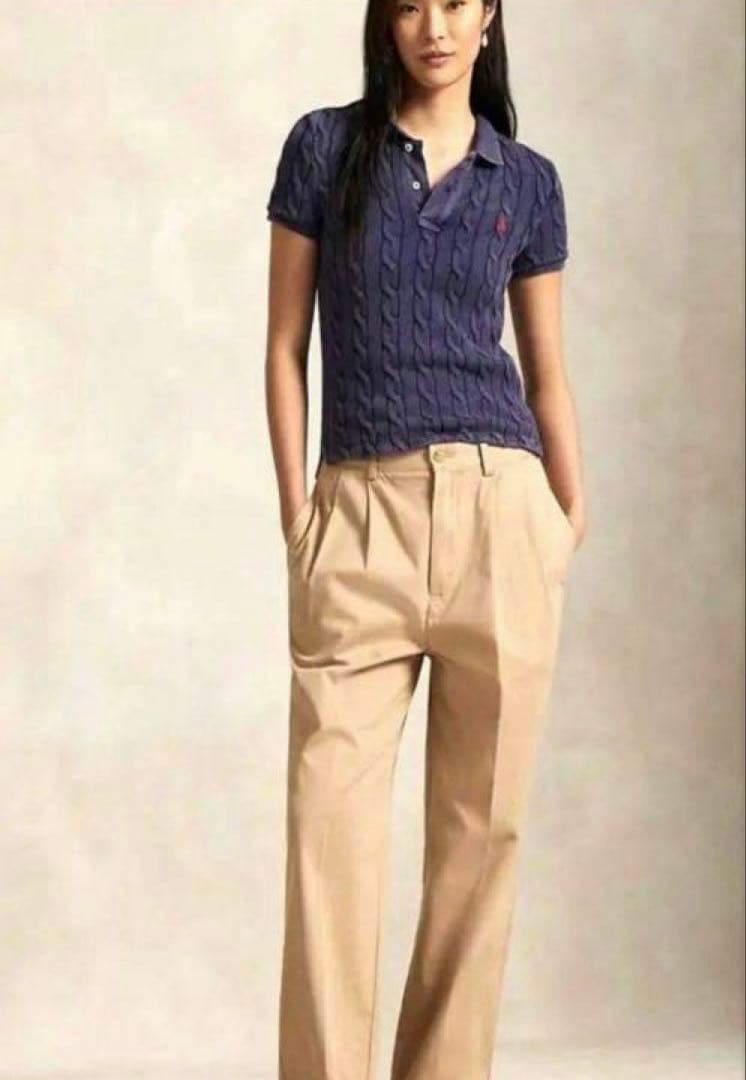 美品　ポロラルフローレン　ケーブルニット ポロシャツ　XS ネイビー　洗濯