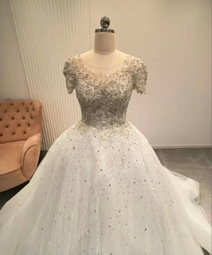 Aライン ビジュー ウェディングドレス/MINLADY BRIDE 美品☆