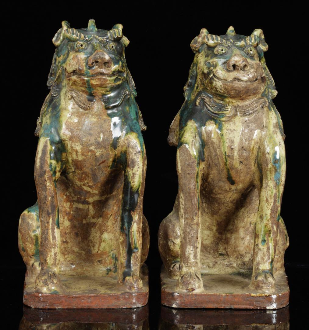 江戸期名陶 【加藤春岱】 瀬戸焼 特大狛犬 阿吽 一対 桐箱 獅子 古美術 骨董