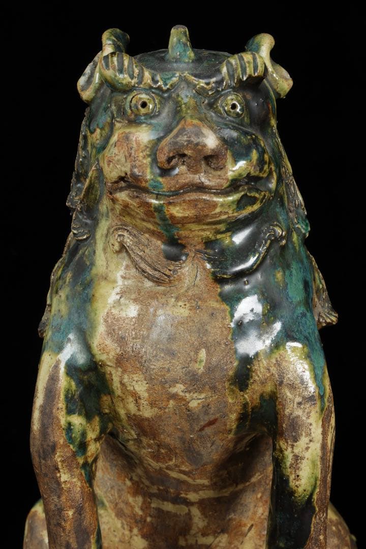 江戸期名陶 【加藤春岱】 瀬戸焼 特大狛犬 阿吽 一対 桐箱 獅子 古美術 骨董