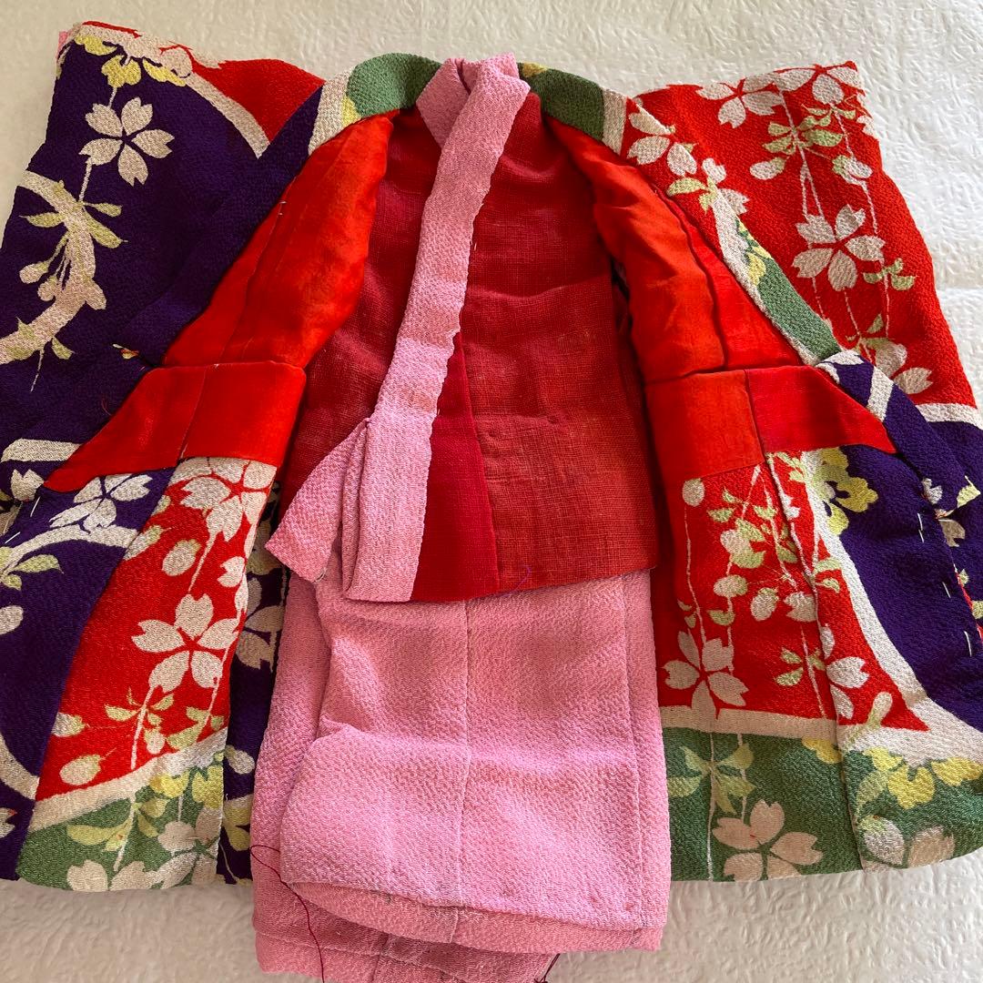 人形の着物　8号　二枚重ね　古布ちりめん③ 桜