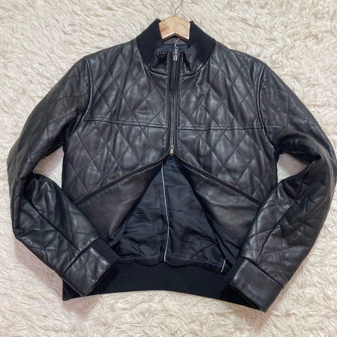 極美品　EMMETI ライダースジャケット　シングル　羊革　キルティング　46