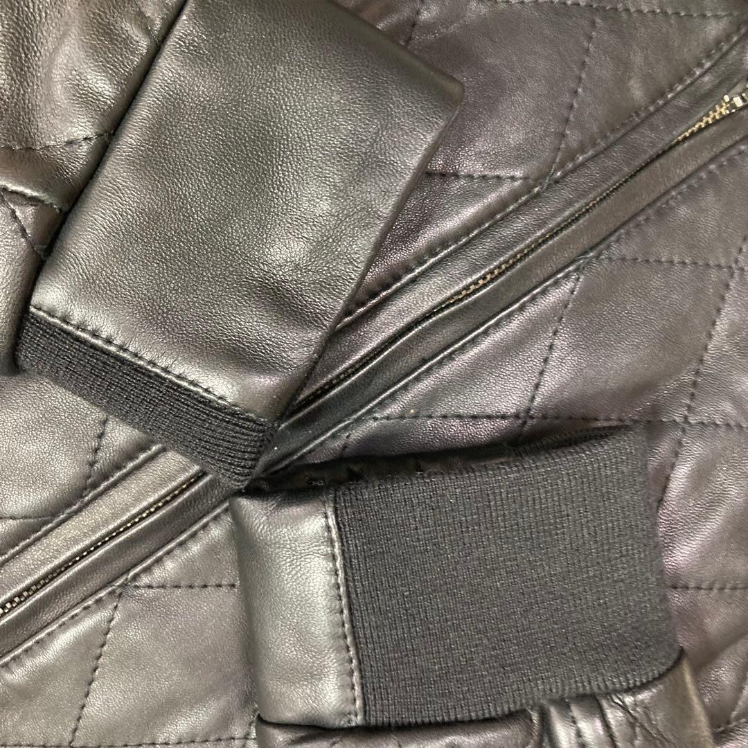 極美品　EMMETI ライダースジャケット　シングル　羊革　キルティング　46