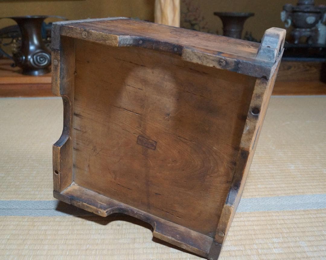 明治期 木製 使い馴染みの味わい溢れる一升マス米升 穀物量升 広島 古道具古民具