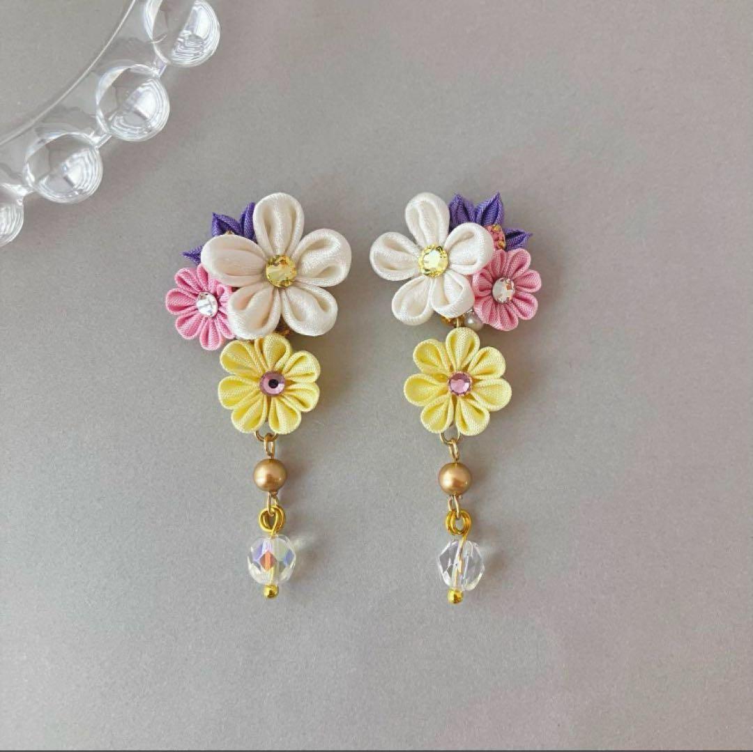 no.660 藤ビジューピアス　イヤリング　和風　成人式　着物　紫