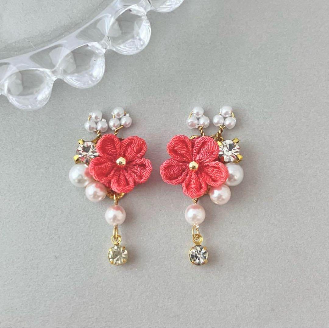 no.660 藤ビジューピアス　イヤリング　和風　成人式　着物　紫