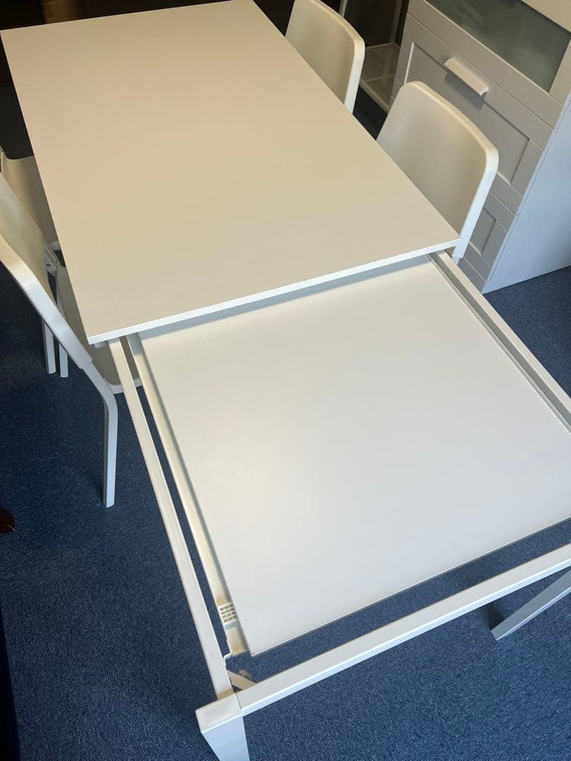 美品 イケア ホワイト 伸縮 ダイニングテーブルセット 4脚付きIKEA
