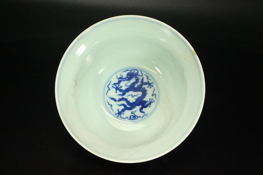 中国美術 青花 龍紋 碗 乾隆年製 φ17cm(SSN5)