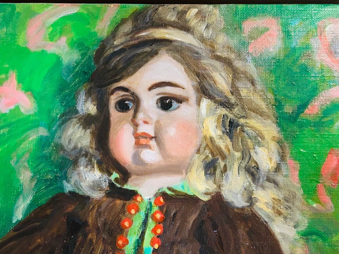 真作保証 田村孝之介 油彩8号 人形画 大地堂豪華額装 高島屋美術部購入 美品