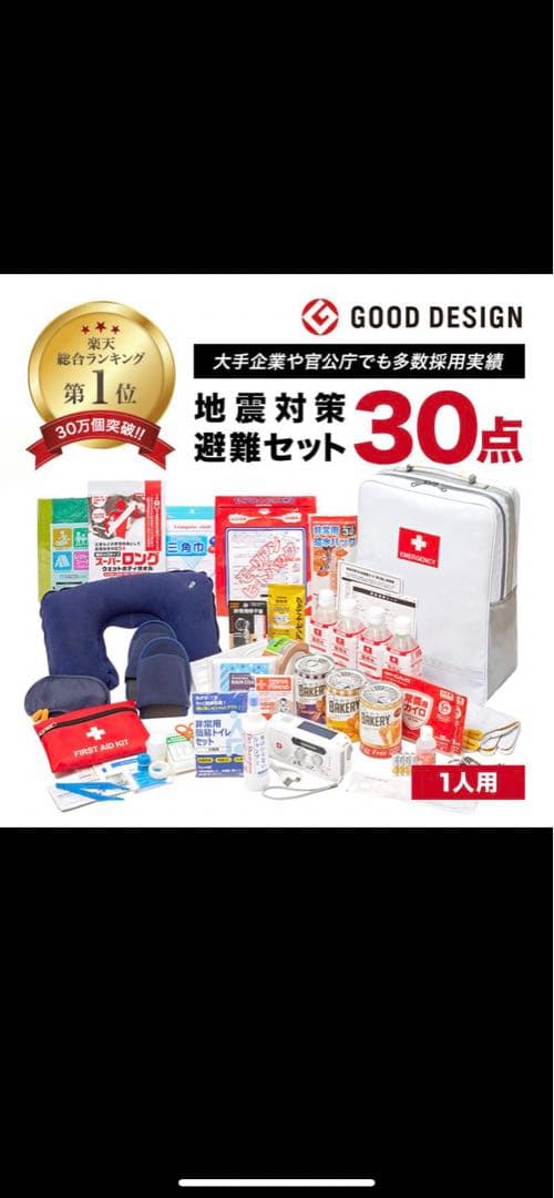 難あり　防災防犯ダイレクト　防災リュック 非常用持ち出し袋　28点