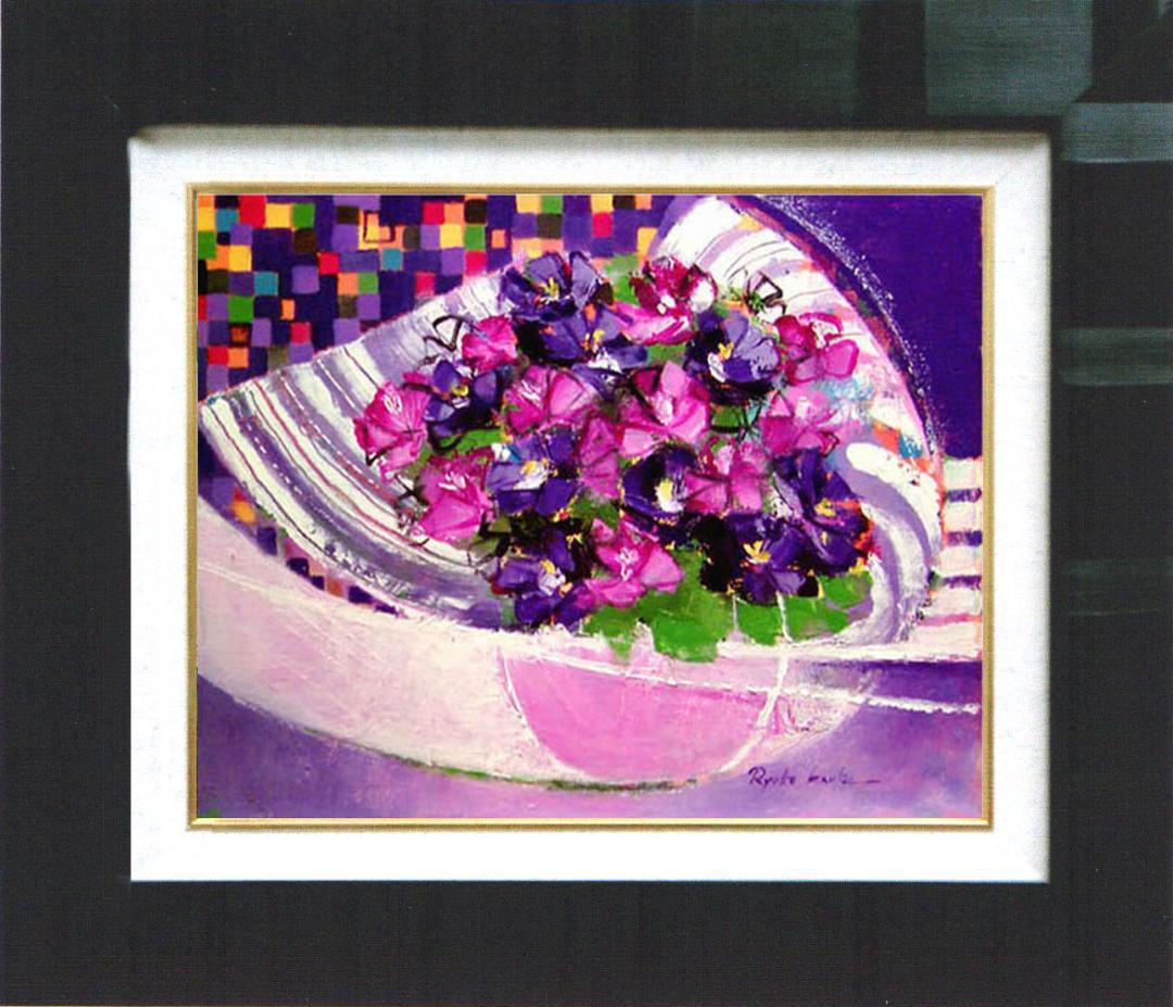 油絵 菅家令子 インテリア 額付(白) uF6-062304 花