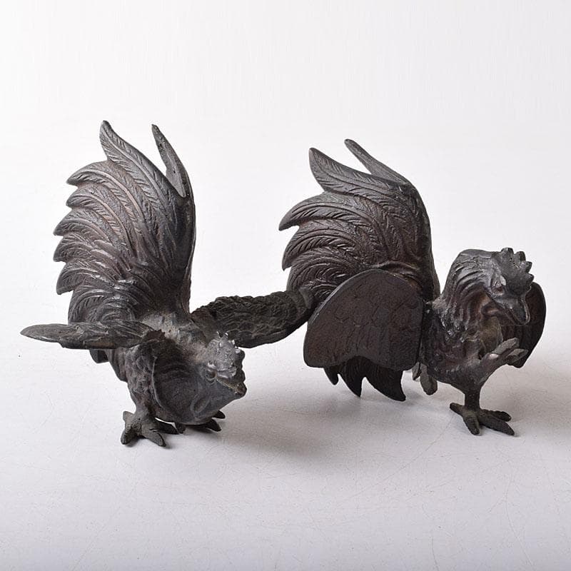 中国　古銅　鳥　置物　一對　C　7581